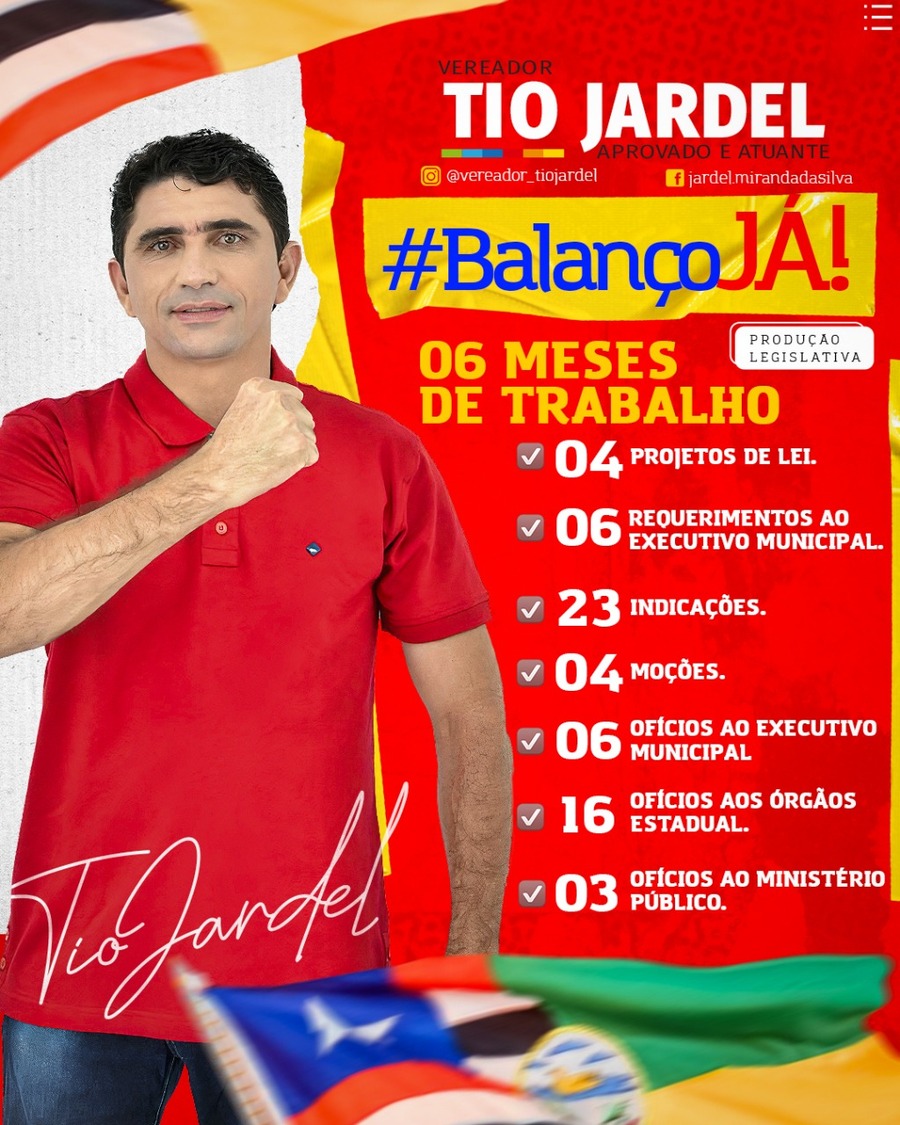 Vereador Tio Jardel apresenta balanço de suas atividade no 1° Semestre como Parlamentar em São João dos Patos
